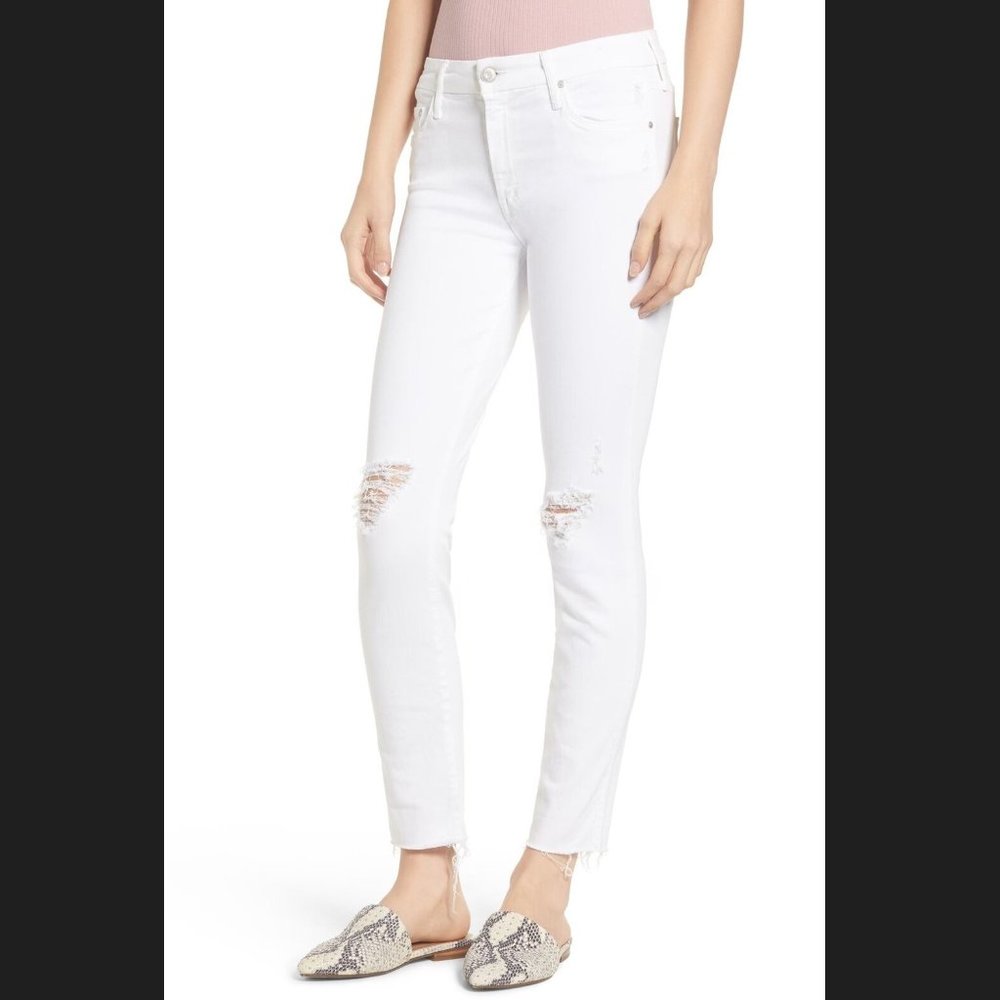 Mother Looker Ankle Fray White Jeans Little Miss Innocent